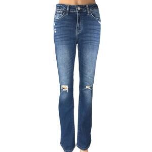 Flying Monkey Blue Mid Rise Distressed Straight Bootcut Denim Jeans Pants Sz 27